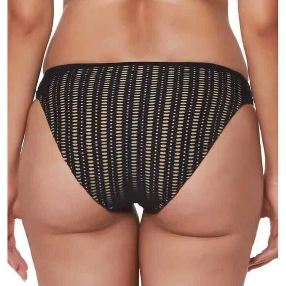 New Bar III Womens Sz L Black Nude Swim Bottom Crochet Side Tab Hipster Bikini - Picture 2 of 10
